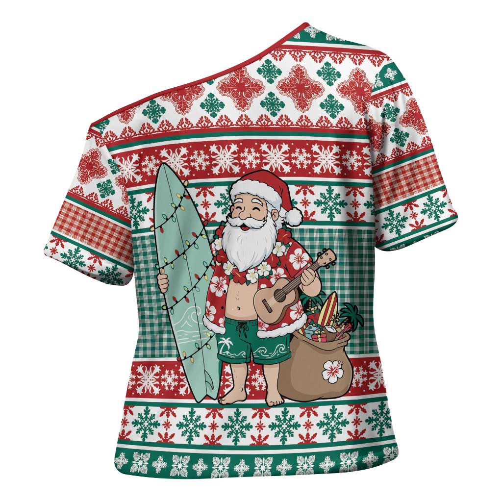 Hawaiian Funny Santa Surf Cross Shoulder Shirt Mele Kalikimaka Palaka Quilt Pattern - Polynesian Pride