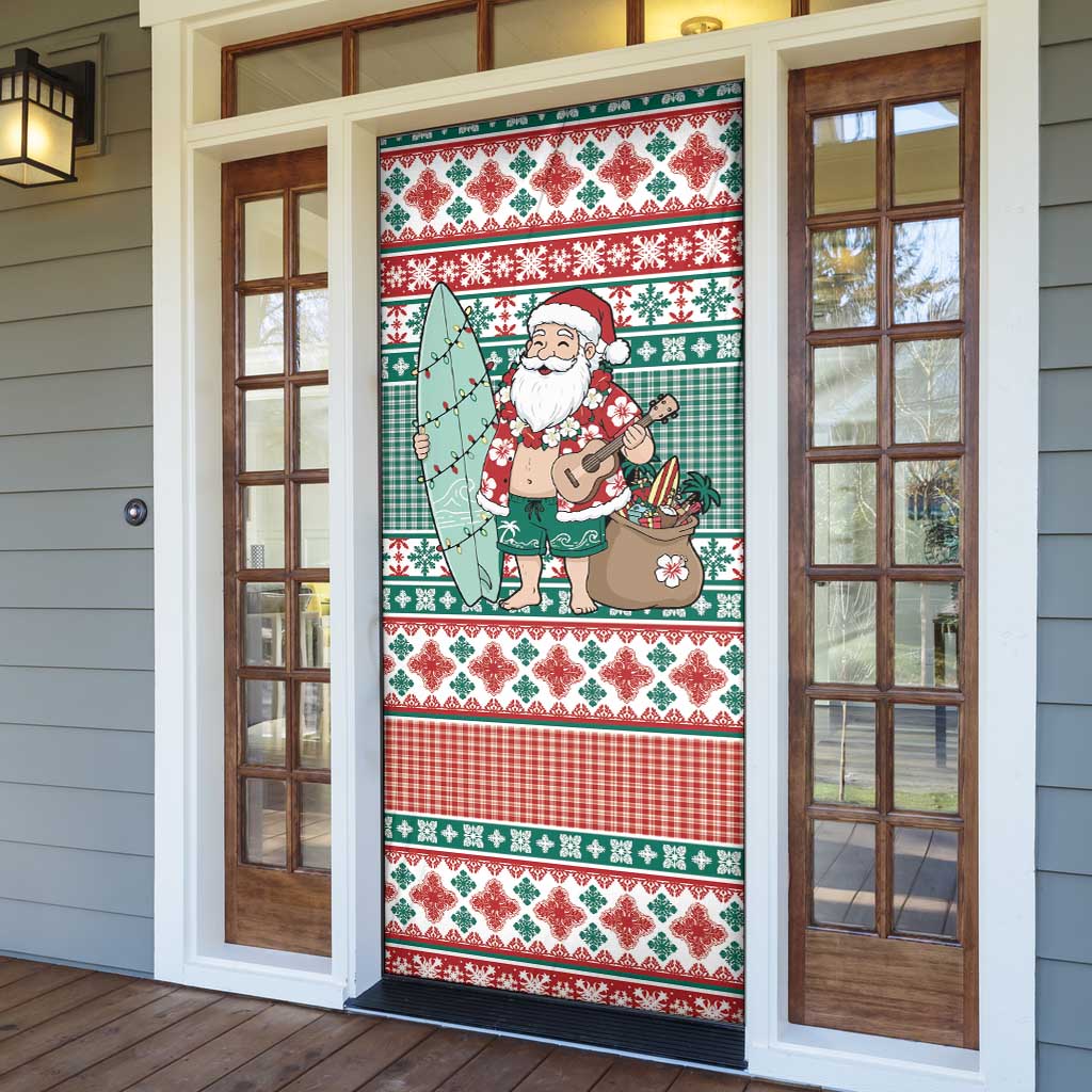 Hawaiian Funny Santa Surf Door Cover Mele Kalikimaka Palaka Quilt Pattern - Polynesian Pride