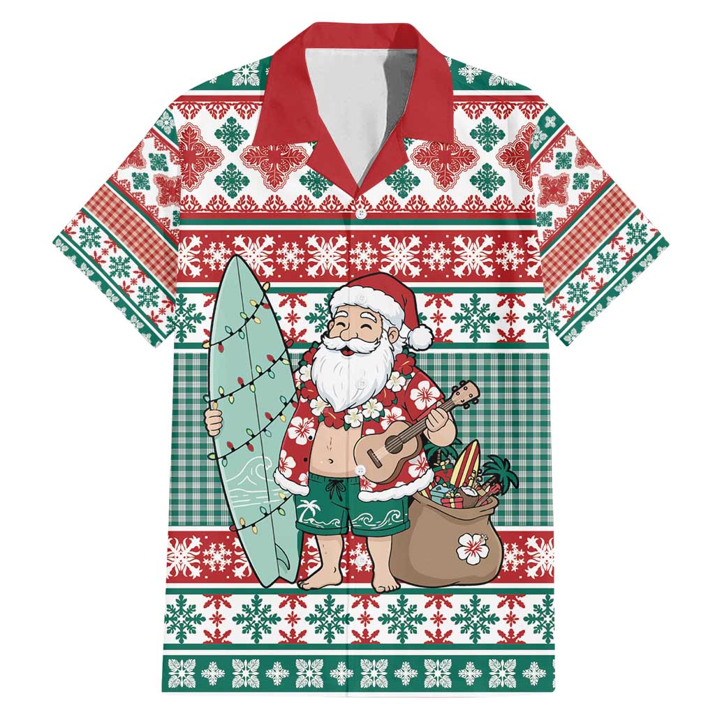 Hawaiian Funny Santa Surf Family Matching Mermaid Dress and Hawaiian Shirt Mele Kalikimaka Palaka Quilt Pattern - Polynesian Pride