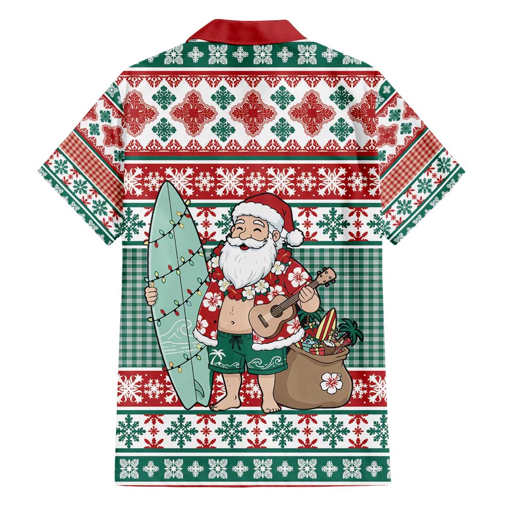 Hawaiian Funny Santa Surf Family Matching Off Shoulder Maxi Dress and Hawaiian Shirt Mele Kalikimaka Palaka Quilt Pattern - Polynesian Pride