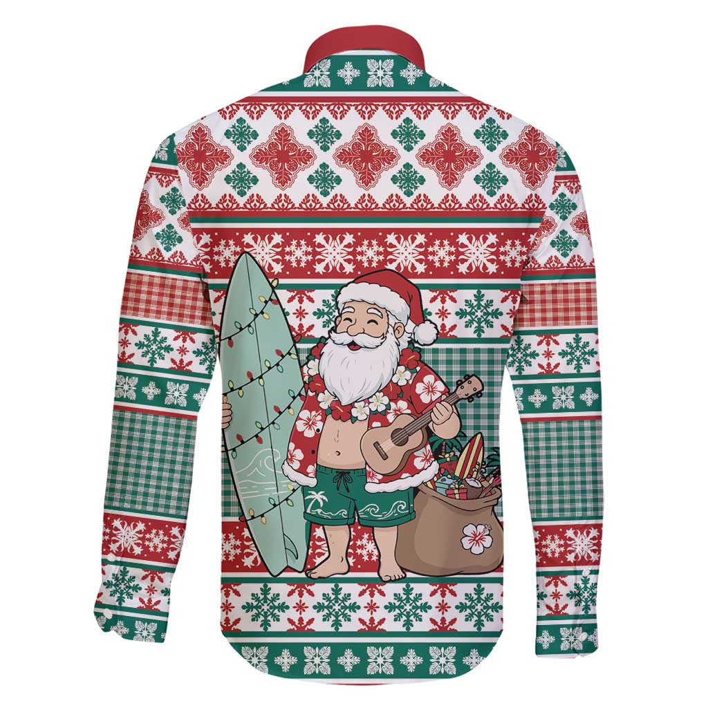 Hawaiian Funny Santa Surf Family Matching Short Sleeve Bodycon Dress and Hawaiian Shirt Mele Kalikimaka Palaka Quilt Pattern - Polynesian Pride