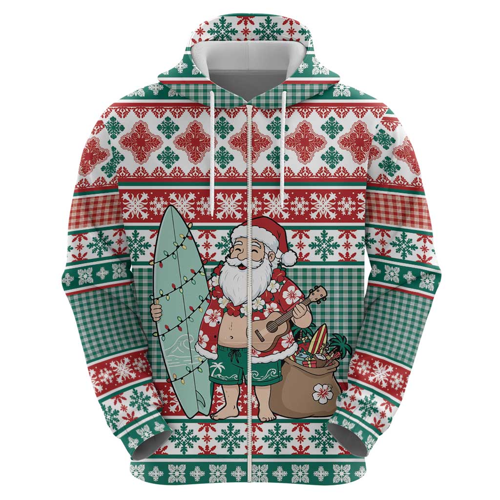 Hawaiian Funny Santa Surf Hoodie Mele Kalikimaka Palaka Quilt Pattern - Polynesian Pride