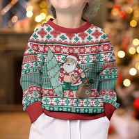 Hawaiian Funny Santa Surf Kid Ugly Christmas Sweater Mele Kalikimaka Palaka Quilt Pattern - Polynesian Pride