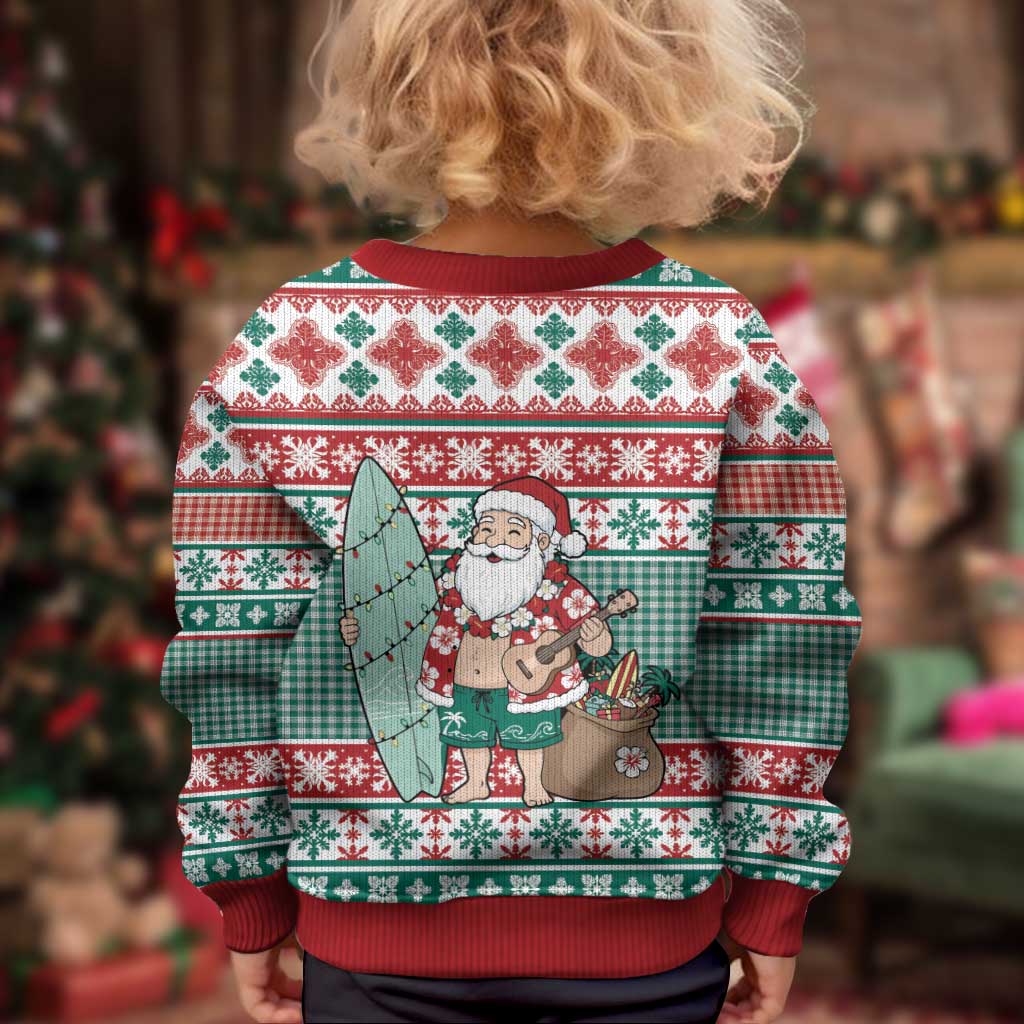 Hawaiian Funny Santa Surf Kid Ugly Christmas Sweater Mele Kalikimaka Palaka Quilt Pattern - Polynesian Pride