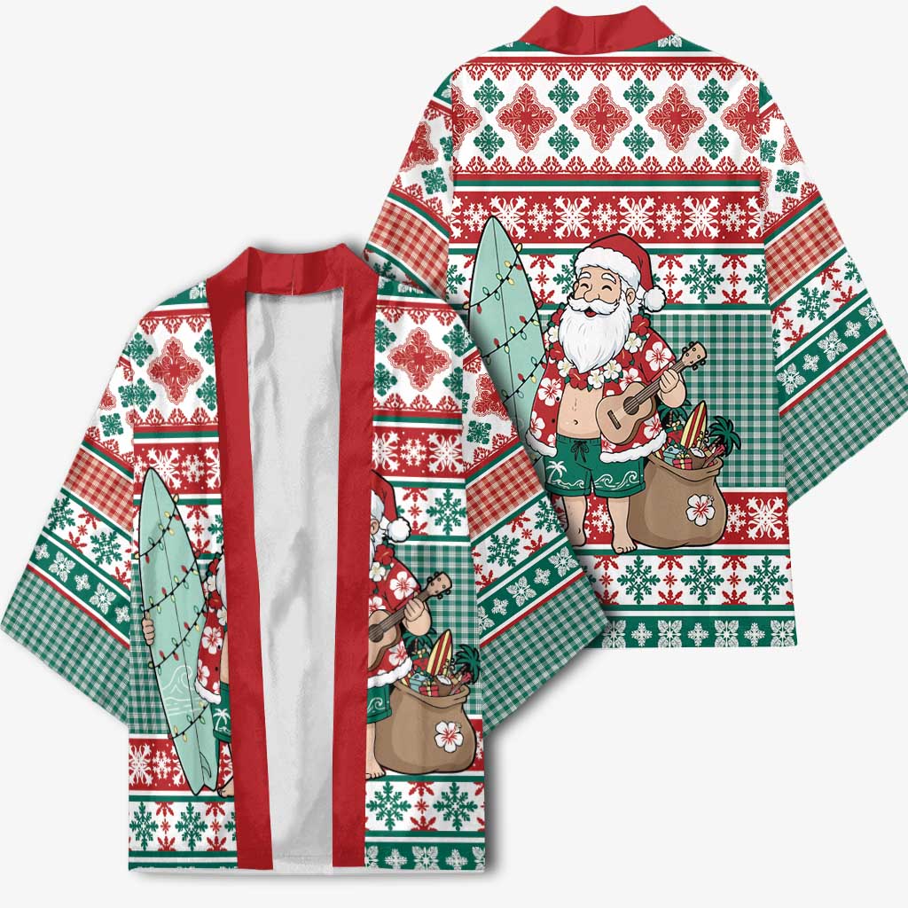 Hawaiian Funny Santa Surf Kimono Mele Kalikimaka Palaka Quilt Pattern - Polynesian Pride
