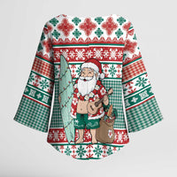 Hawaiian Funny Santa Surf Kimono Sleeve Blouse Mele Kalikimaka Palaka Quilt Pattern - Polynesian Pride