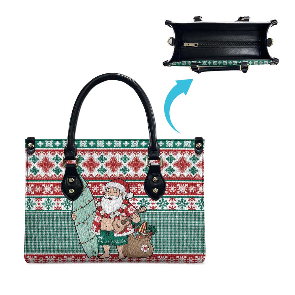 Hawaiian Funny Santa Surf Leather Bag Mele Kalikimaka Palaka Quilt Pattern - Polynesian Pride