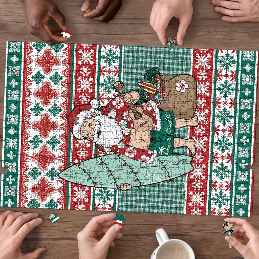 Hawaiian Funny Santa Surf Puzzle Mele Kalikimaka Palaka Quilt Pattern - Polynesian Pride
