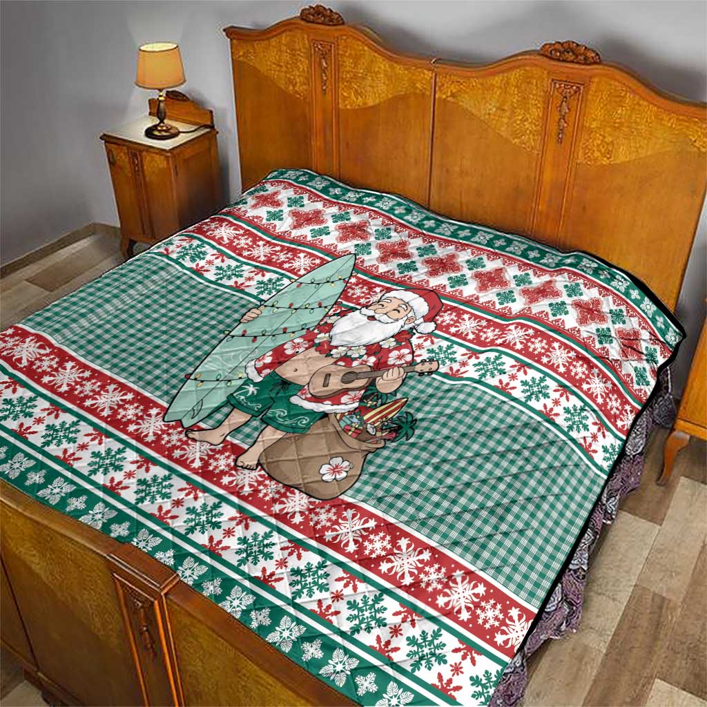 Hawaiian Funny Santa Surf Quilt Mele Kalikimaka Palaka Quilt Pattern - Polynesian Pride