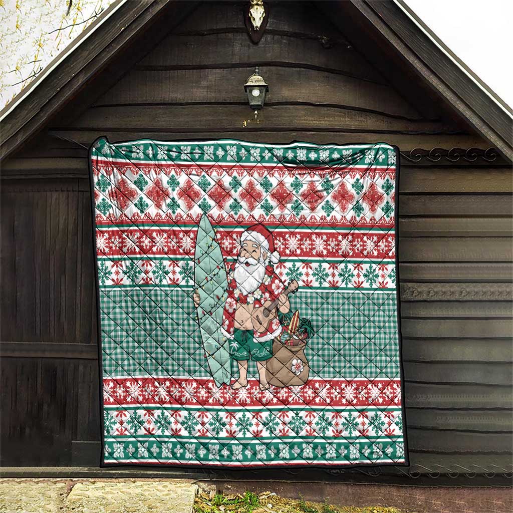 Hawaiian Funny Santa Surf Quilt Mele Kalikimaka Palaka Quilt Pattern - Polynesian Pride