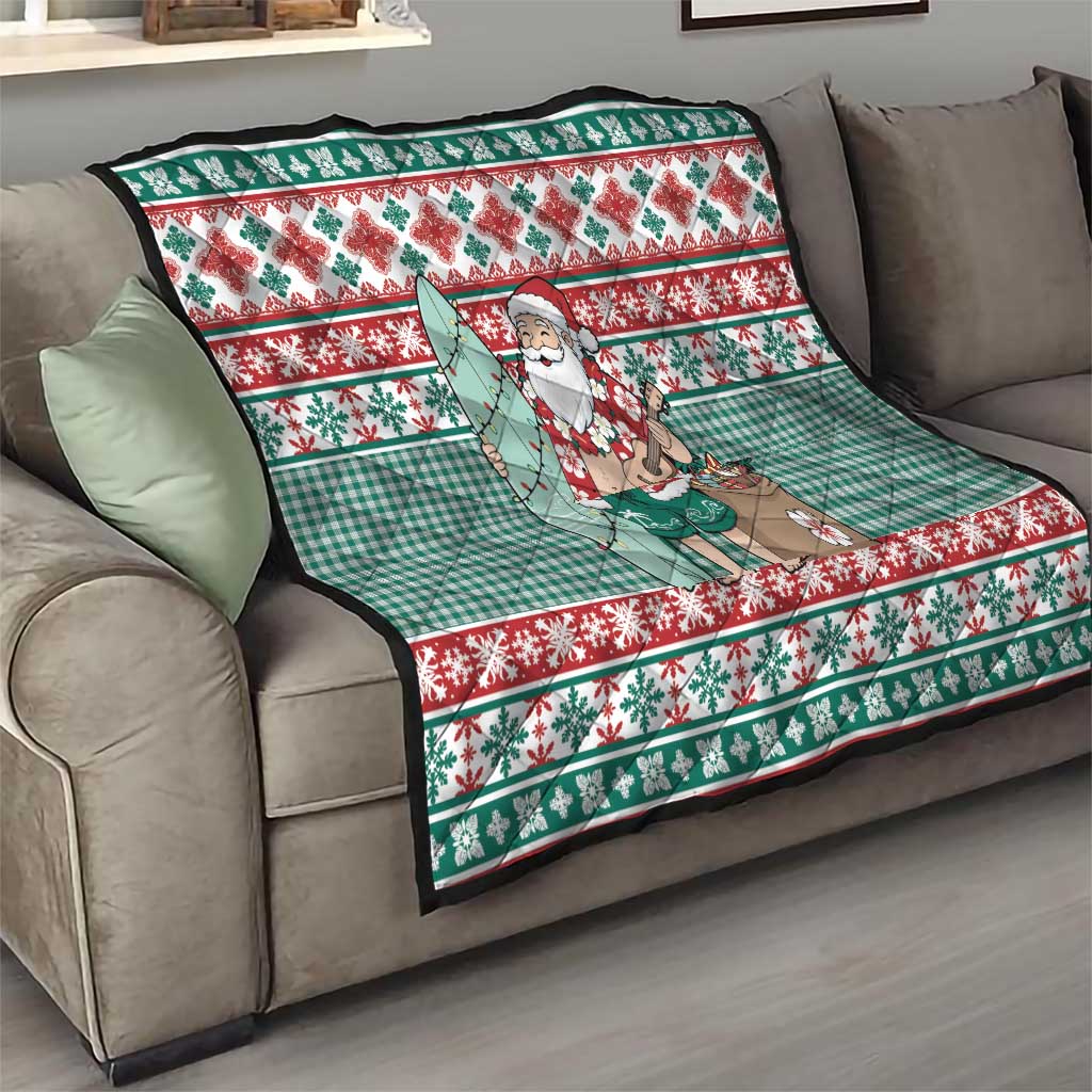 Hawaiian Funny Santa Surf Quilt Mele Kalikimaka Palaka Quilt Pattern - Polynesian Pride