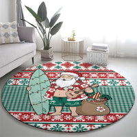 Hawaiian Funny Santa Surf Round Carpet Mele Kalikimaka Palaka Quilt Pattern - Polynesian Pride