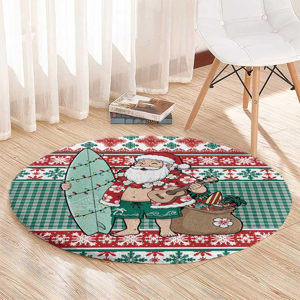 Hawaiian Funny Santa Surf Round Carpet Mele Kalikimaka Palaka Quilt Pattern - Polynesian Pride