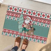 Hawaiian Funny Santa Surf Rubber Doormat Mele Kalikimaka Palaka Quilt Pattern - Polynesian Pride