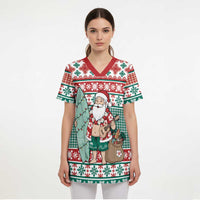 Hawaiian Funny Santa Surf Scrub Top Mele Kalikimaka Palaka Quilt Pattern - Polynesian Pride