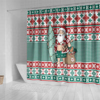 Hawaiian Funny Santa Surf Shower Curtain Mele Kalikimaka Palaka Quilt Pattern - Polynesian Pride