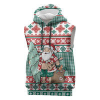 Hawaiian Funny Santa Surf Sleeveless Hoodie Mele Kalikimaka Palaka Quilt Pattern - Polynesian Pride