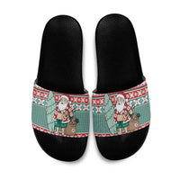 Hawaiian Funny Santa Surf Slide Sandals Mele Kalikimaka Palaka Quilt Pattern - Polynesian Pride