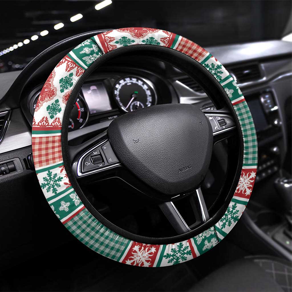 Hawaiian Funny Santa Surf Steering Wheel Cover Mele Kalikimaka Palaka Quilt Pattern - Polynesian Pride