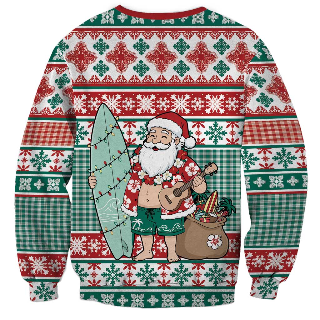 Hawaiian Funny Santa Surf Sweatshirt Mele Kalikimaka Palaka Quilt Pattern - Polynesian Pride