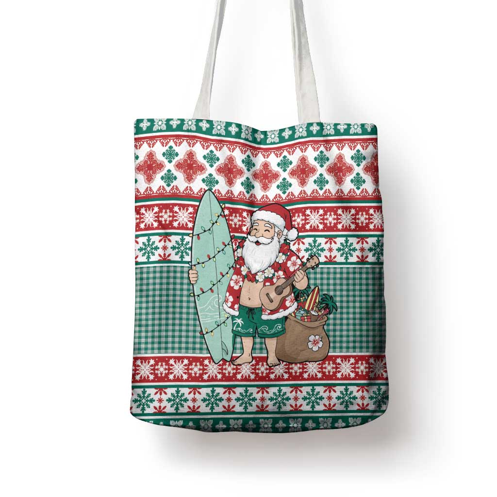 Hawaiian Funny Santa Surf Tote Bag Mele Kalikimaka Palaka Quilt Pattern - Polynesian Pride