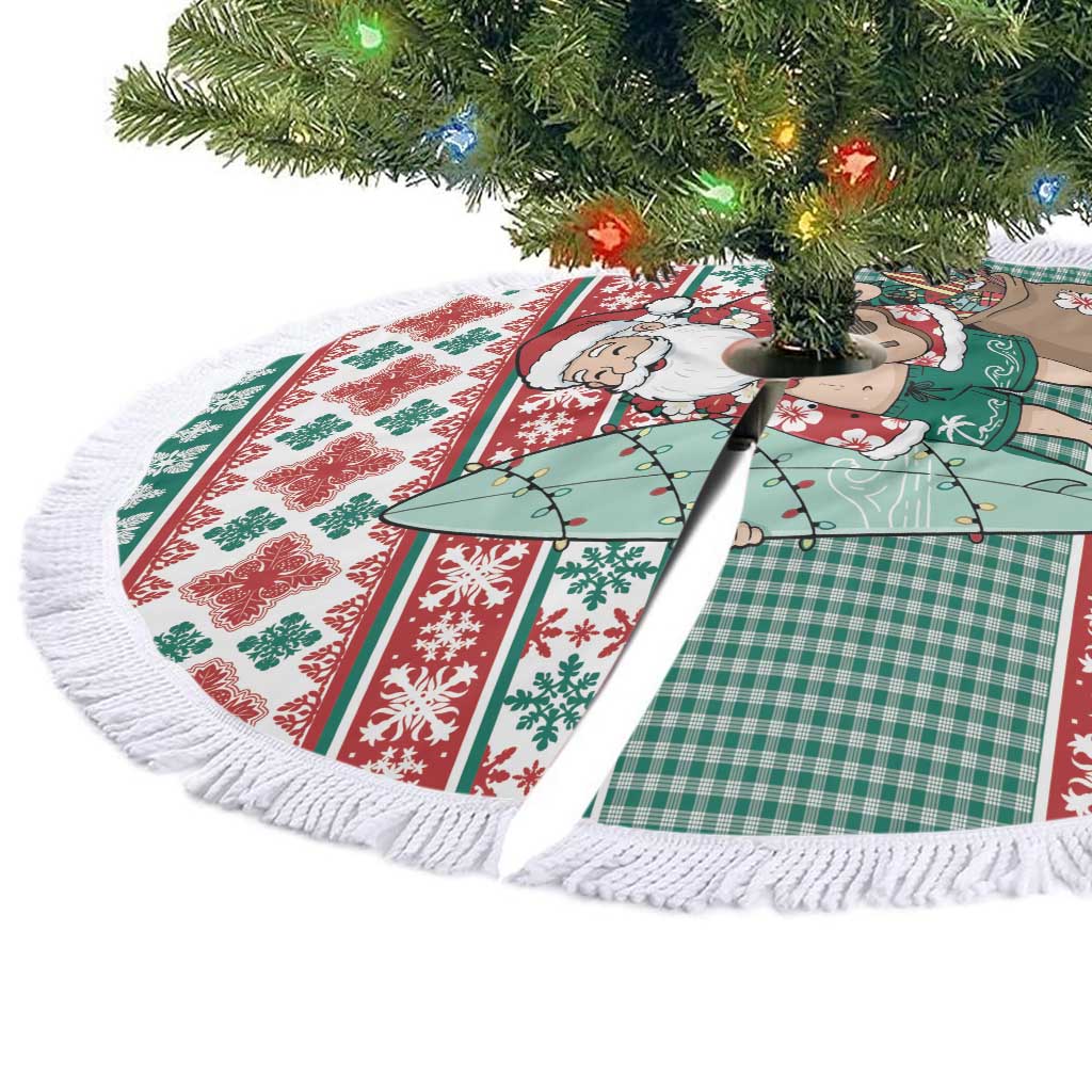 Hawaiian Funny Santa Surf Tree Skirt Mele Kalikimaka Palaka Quilt Pattern - Polynesian Pride