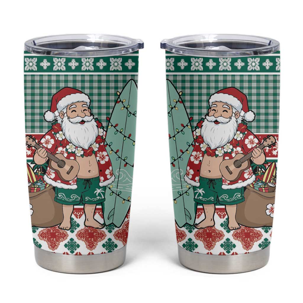 Hawaiian Funny Santa Surf Tumbler Cup Mele Kalikimaka Palaka Quilt Pattern - Polynesian Pride