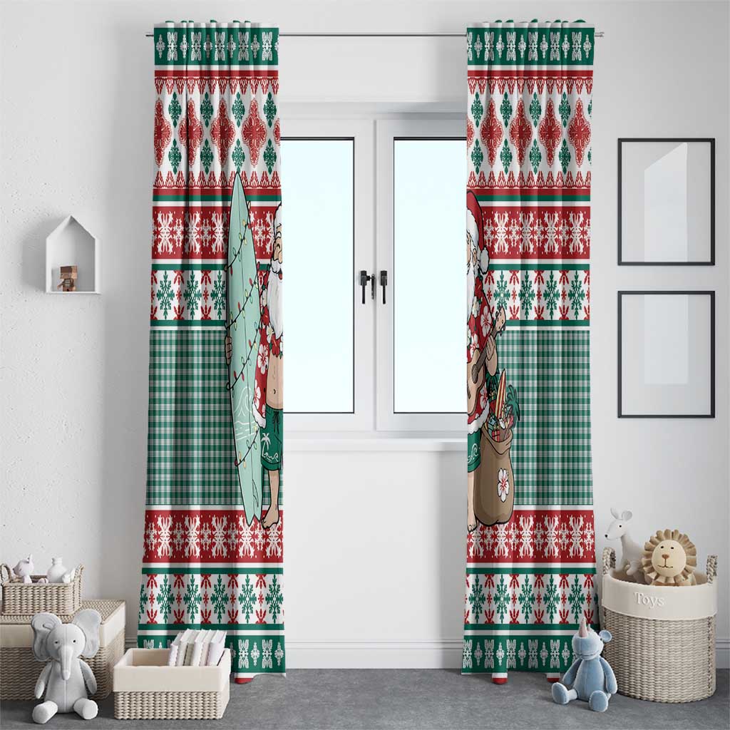 Hawaiian Funny Santa Surf Window Curtain Mele Kalikimaka Palaka Quilt Pattern - Polynesian Pride