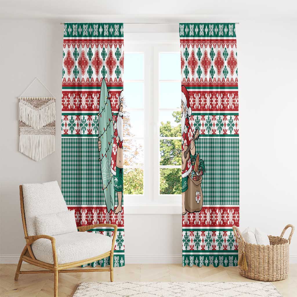 Hawaiian Funny Santa Surf Window Curtain Mele Kalikimaka Palaka Quilt Pattern - Polynesian Pride