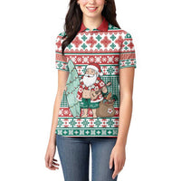 Hawaiian Funny Santa Surf Women Polo Shirt Mele Kalikimaka Palaka Quilt Pattern - Polynesian Pride