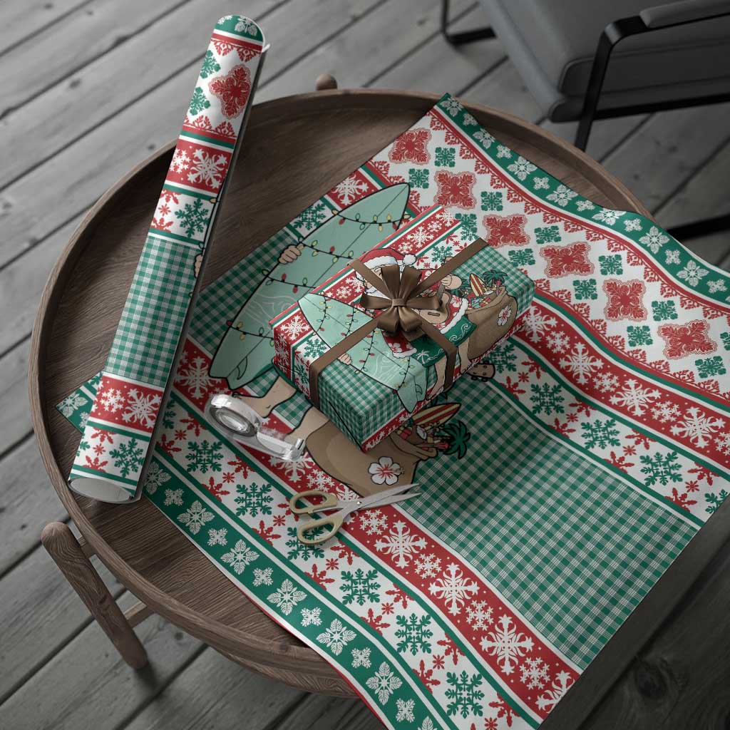 Hawaiian Funny Santa Surf Wrapping Paper Mele Kalikimaka Palaka Quilt Pattern - Polynesian Pride