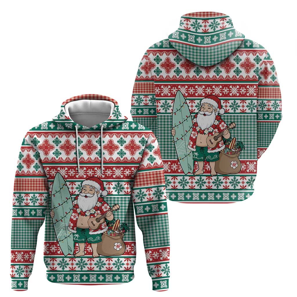 Hawaiian Funny Santa Surf Zip Hoodie Mele Kalikimaka Palaka Quilt Pattern - Polynesian Pride