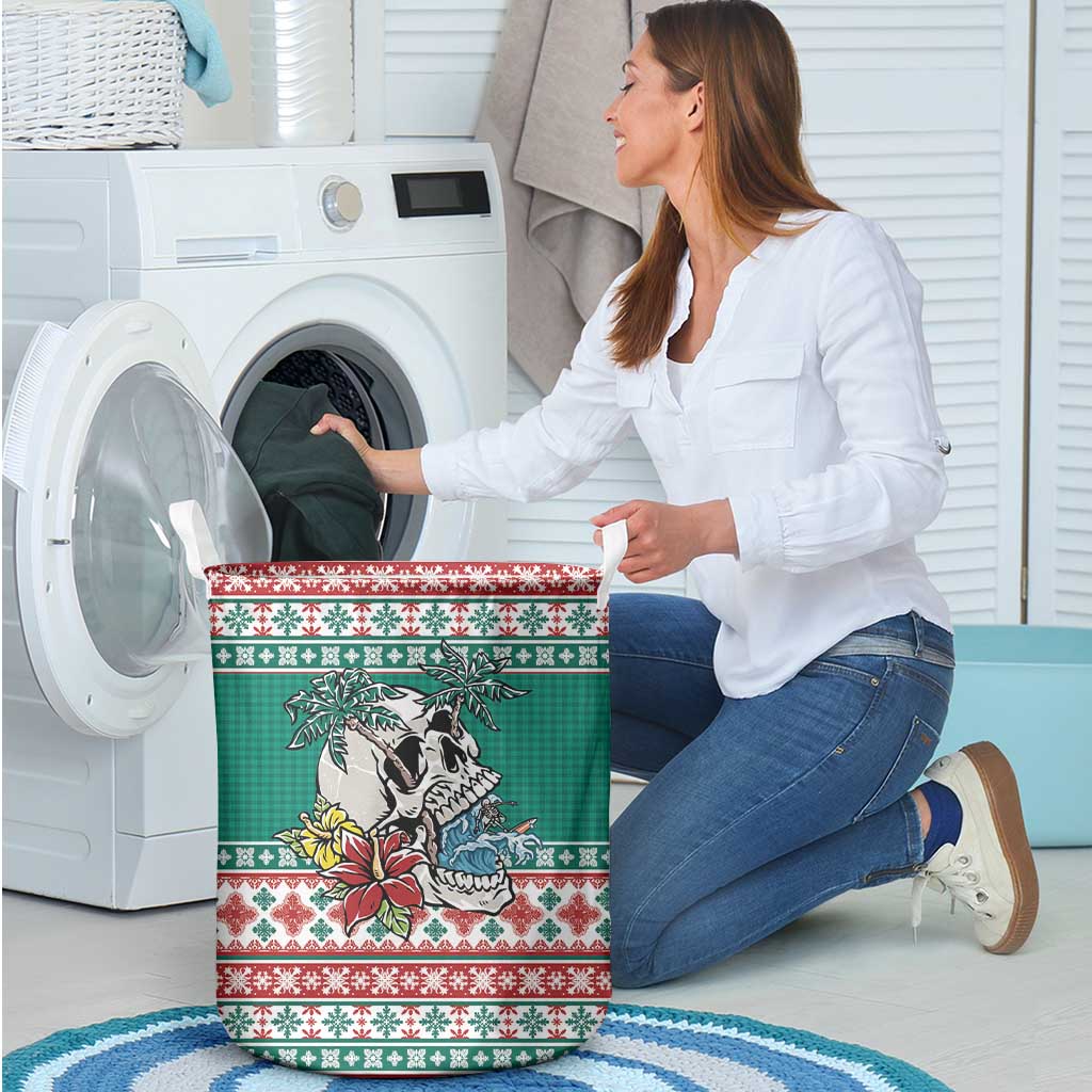 Hawaiian Skull Surfs Laundry Basket Mele Kalikimaka Palaka Quilt Pattern - Polynesian Pride