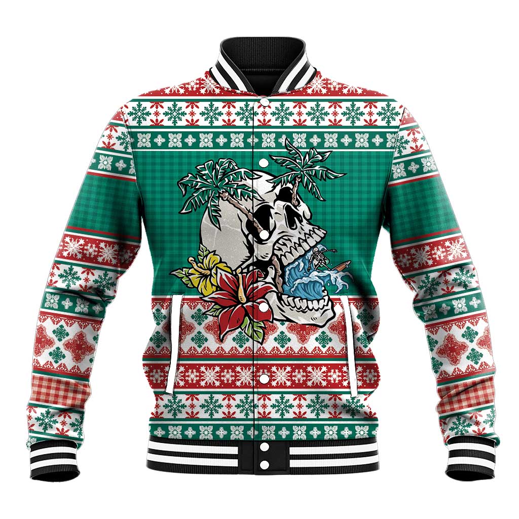 Hawaiian Skull Surfs Baseball Jacket Mele Kalikimaka Palaka Quilt Pattern - Polynesian Pride
