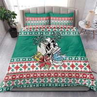 Hawaiian Skull Surfs Bedding Set Mele Kalikimaka Palaka Quilt Pattern - Polynesian Pride