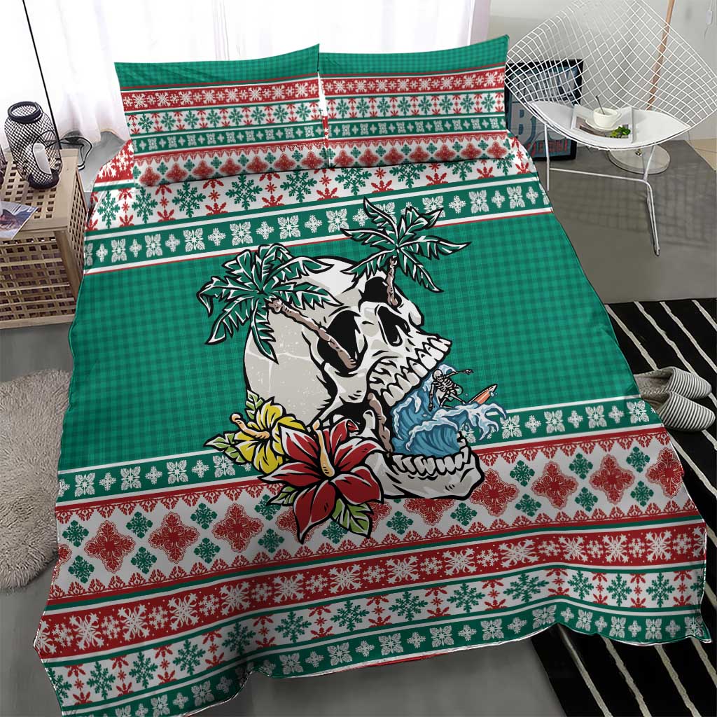 Hawaiian Skull Surfs Bedding Set Mele Kalikimaka Palaka Quilt Pattern - Polynesian Pride