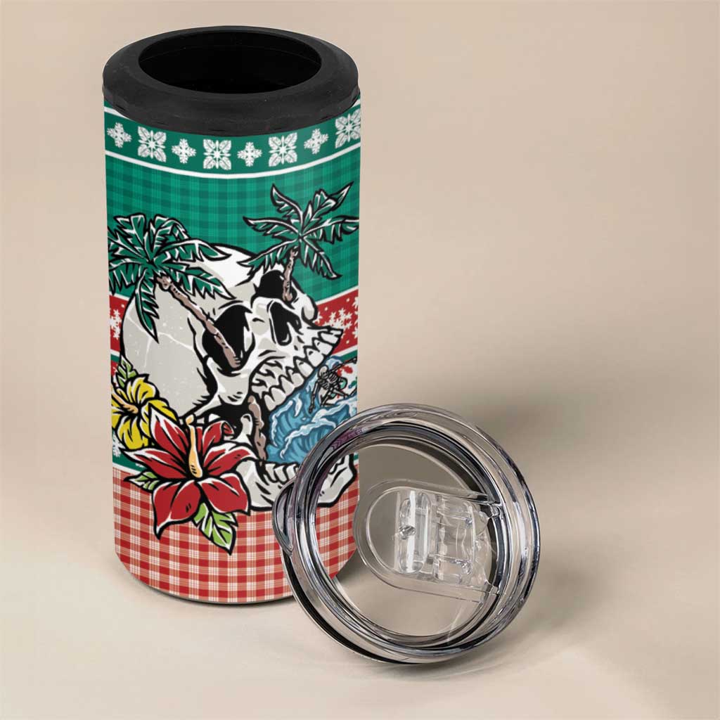 Hawaiian Skull Surfs 4 in 1 Can Cooler Tumbler Mele Kalikimaka Palaka Quilt Pattern - Polynesian Pride