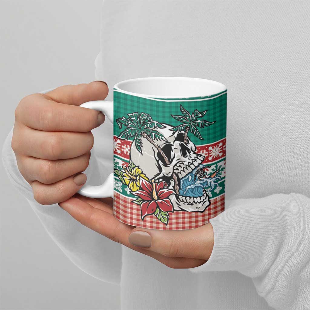 Hawaiian Skull Surfs Ceramic Mug Mele Kalikimaka Palaka Quilt Pattern - Polynesian Pride
