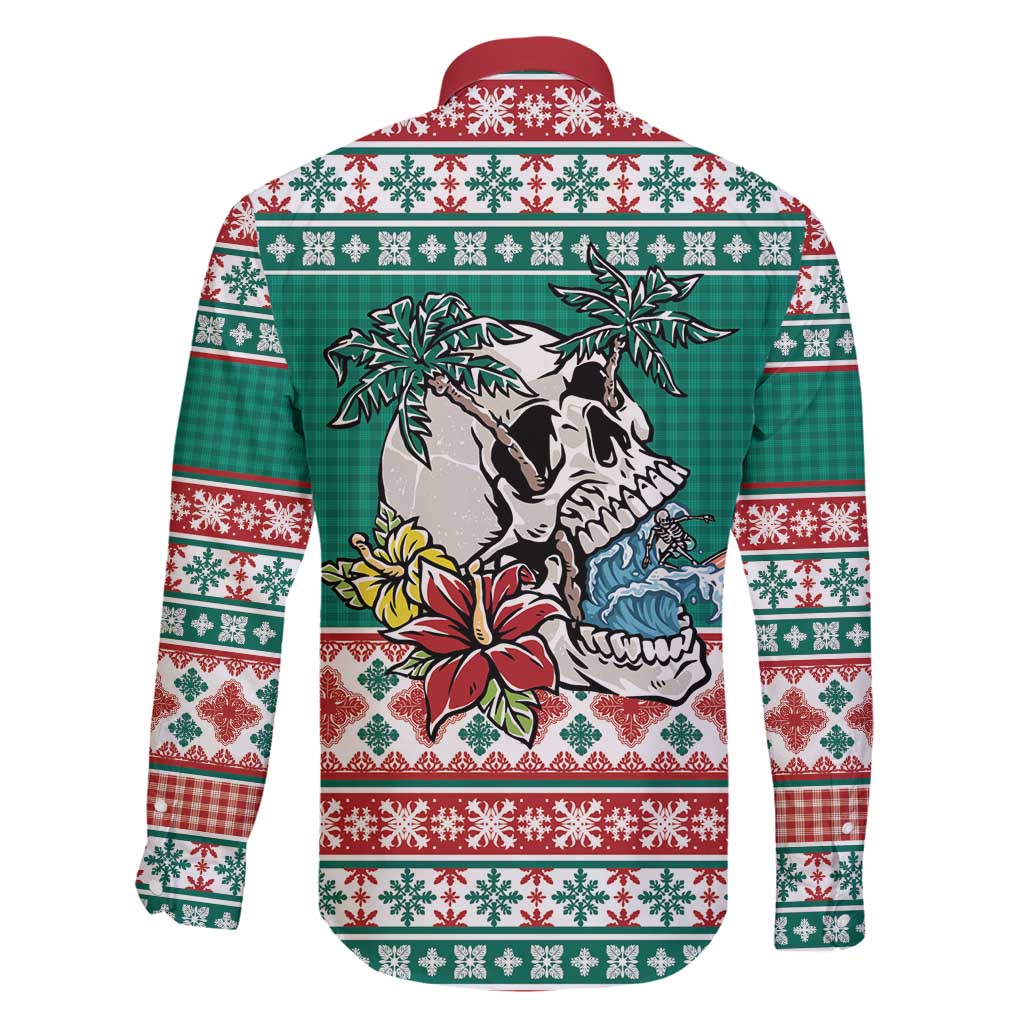 Hawaiian Skull Surfs Family Matching Mermaid Dress and Hawaiian Shirt Mele Kalikimaka Palaka Quilt Pattern - Polynesian Pride