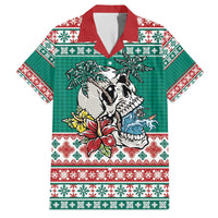 Hawaiian Skull Surfs Family Matching Off The Shoulder Long Sleeve Dress and Hawaiian Shirt Mele Kalikimaka Palaka Quilt Pattern - Polynesian Pride