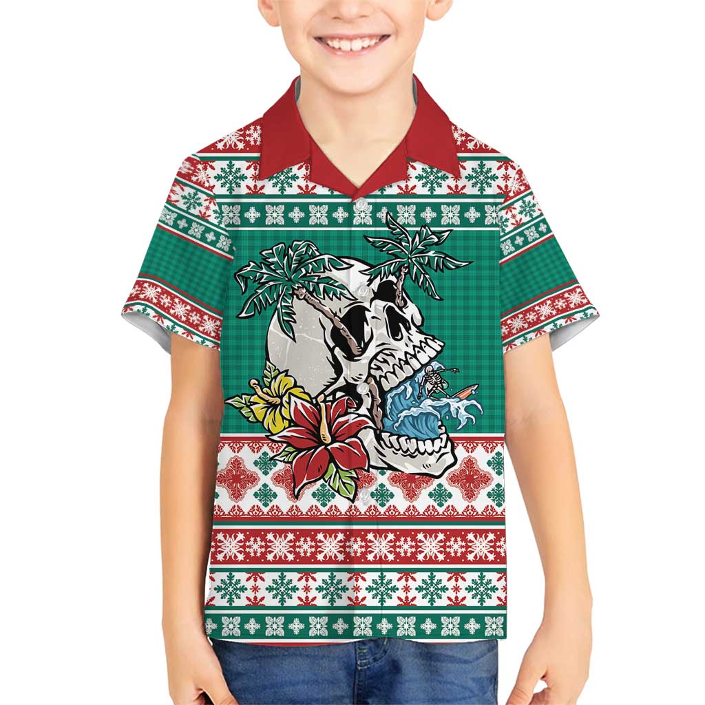 Hawaiian Skull Surfs Family Matching Tank Maxi Dress and Hawaiian Shirt Mele Kalikimaka Palaka Quilt Pattern - Polynesian Pride