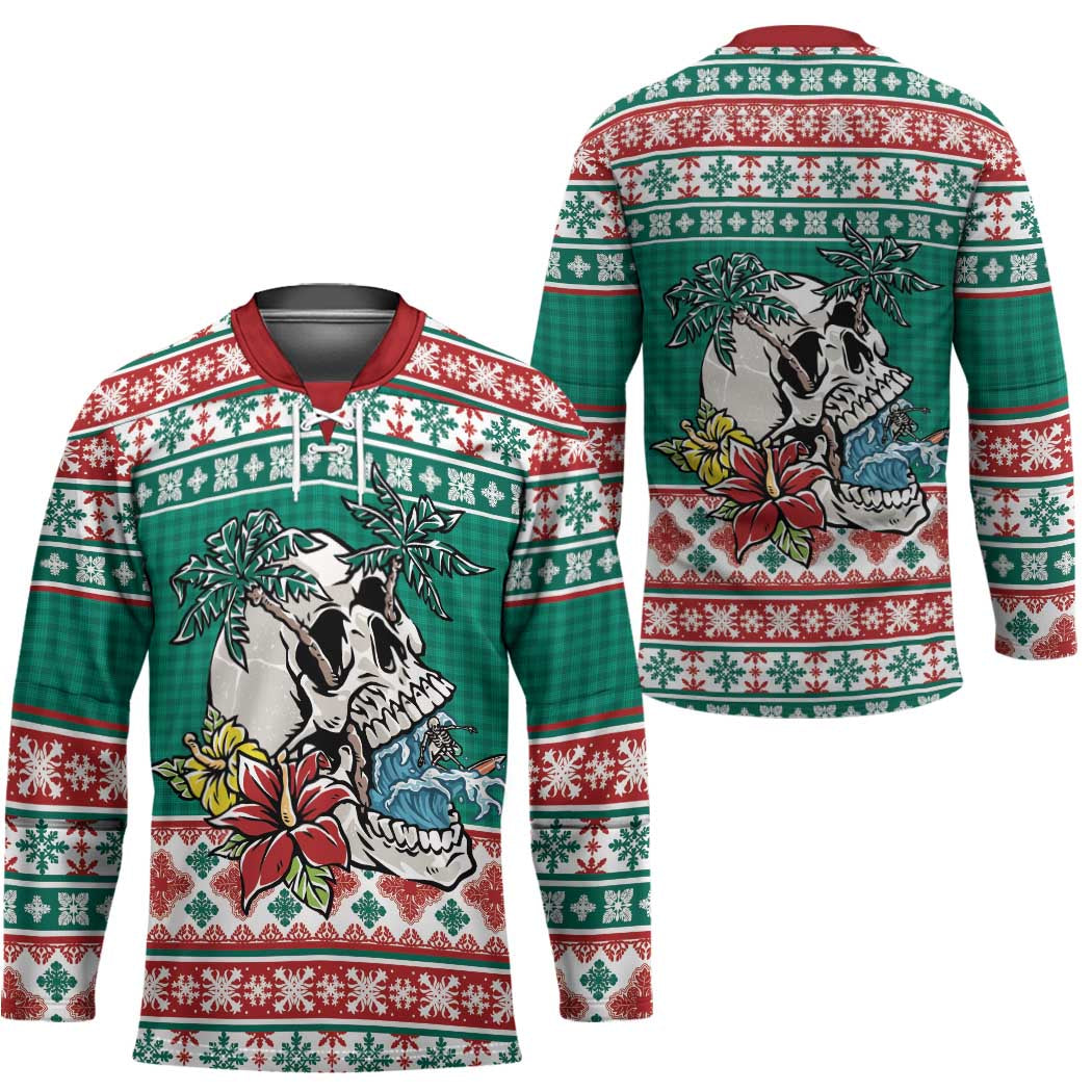 Hawaiian Skull Surfs Hockey Jersey Mele Kalikimaka Palaka Quilt Pattern - Polynesian Pride