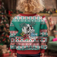 Hawaiian Skull Surfs Kid Ugly Christmas Sweater Mele Kalikimaka Palaka Quilt Pattern - Polynesian Pride