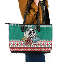 Hawaiian Skull Surfs Leather Tote Bag Mele Kalikimaka Palaka Quilt Pattern - Polynesian Pride