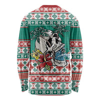 Hawaiian Skull Surfs Long Sleeve Shirt Mele Kalikimaka Palaka Quilt Pattern - Polynesian Pride