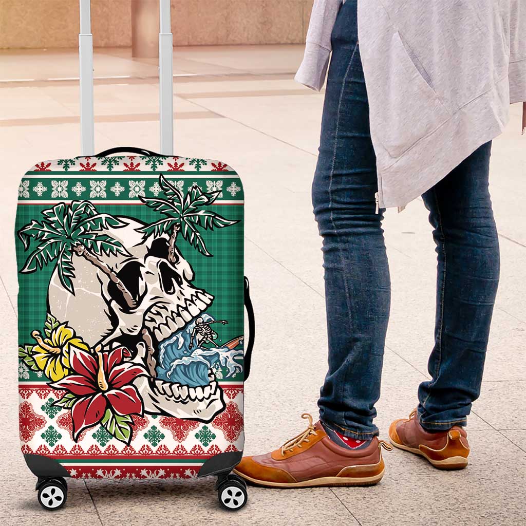 Hawaiian Skull Surfs Luggage Cover Mele Kalikimaka Palaka Quilt Pattern - Polynesian Pride