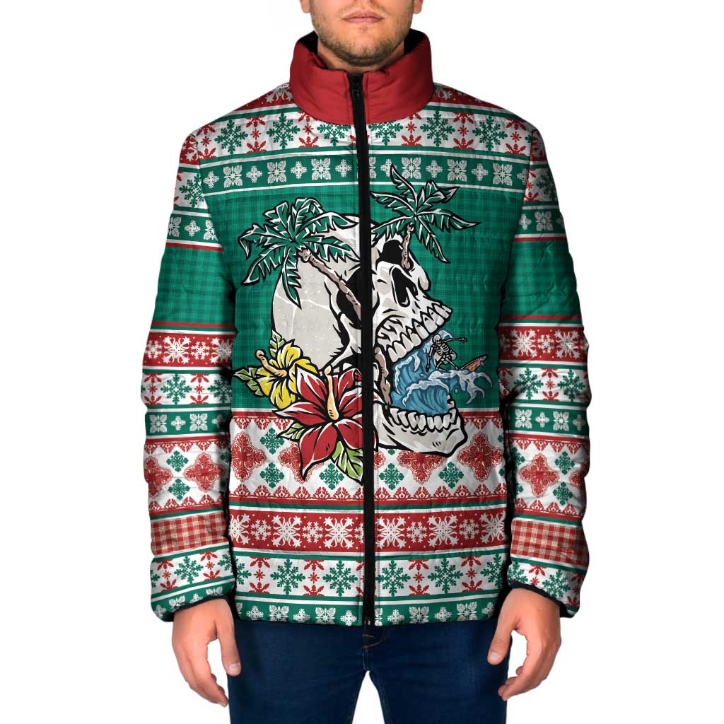 Hawaiian Skull Surfs Padded Jacket Mele Kalikimaka Palaka Quilt Pattern - Polynesian Pride