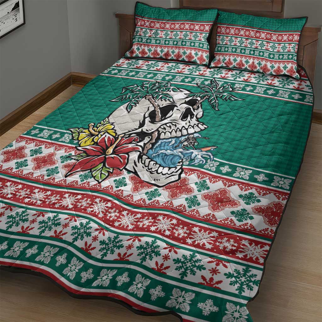 Hawaiian Skull Surfs Quilt Bed Set Mele Kalikimaka Palaka Quilt Pattern - Polynesian Pride
