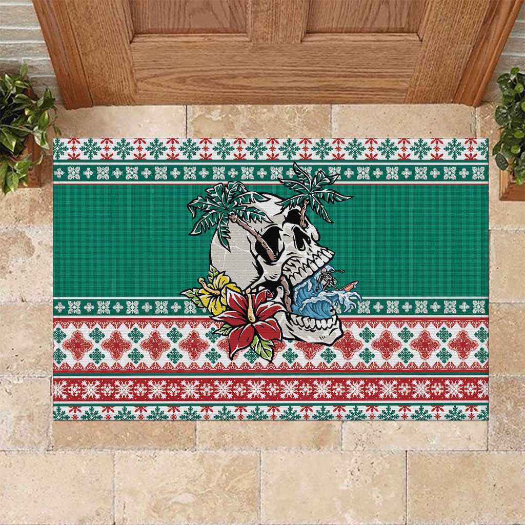 Hawaiian Skull Surfs Rubber Doormat Mele Kalikimaka Palaka Quilt Pattern - Polynesian Pride