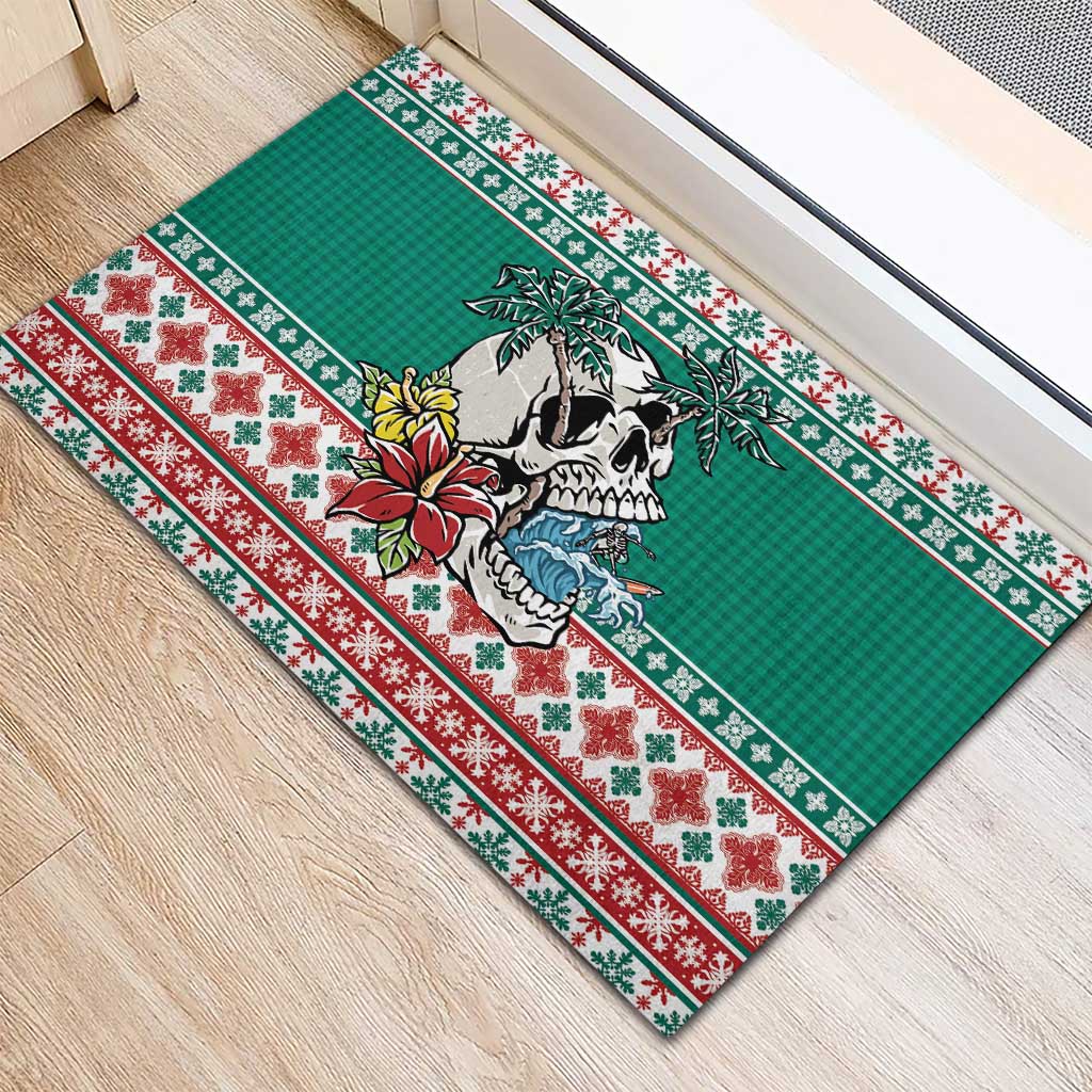 Hawaiian Skull Surfs Rubber Doormat Mele Kalikimaka Palaka Quilt Pattern - Polynesian Pride